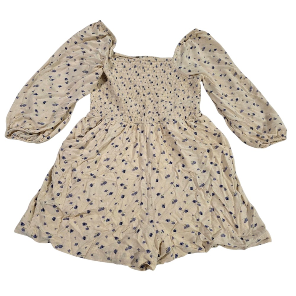 American Eagle Romper Womens Beige XS Floral Smocked Puff‎ Sleeve Off Shoulder